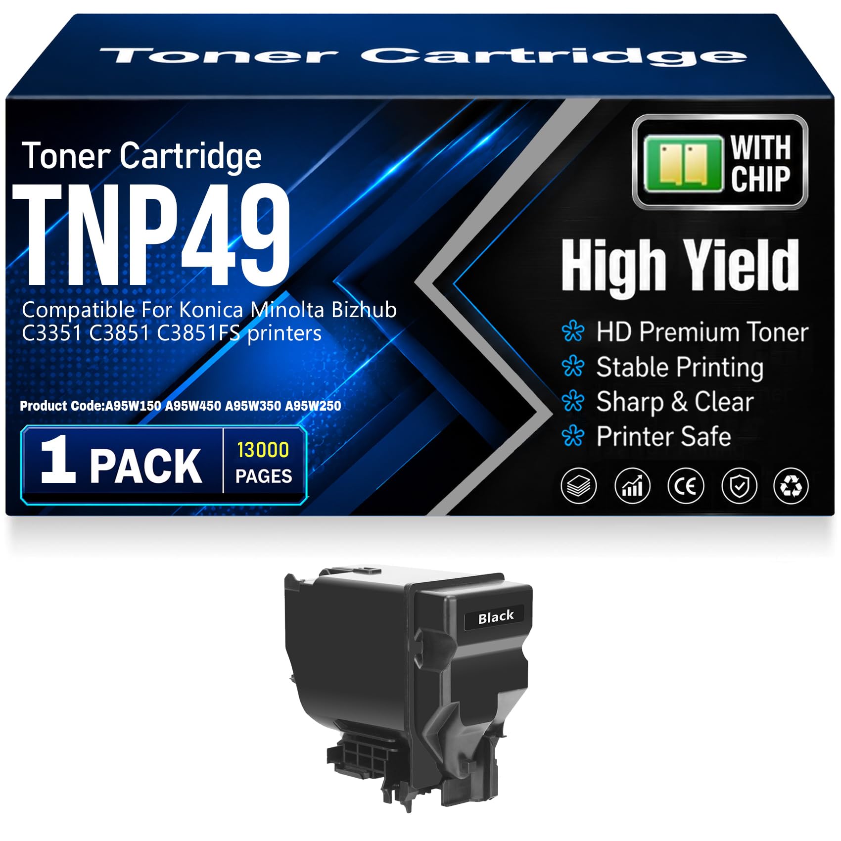Cartucce toner compatibili TNP49 (A95W150 A95W450 A95W350 A95W250) per Konica Minolta Bizhub C3351 C3851 C3851FS con chip Alta resa