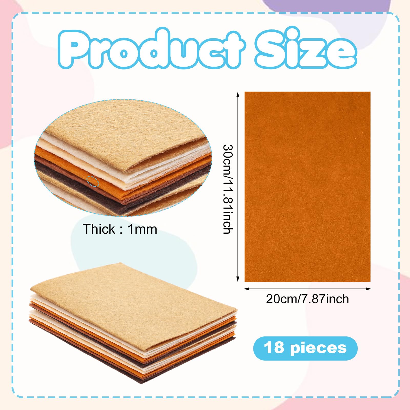 18Pcs Tissu En Feutre Artisanal 3 Couleurs Tissu En Feutre