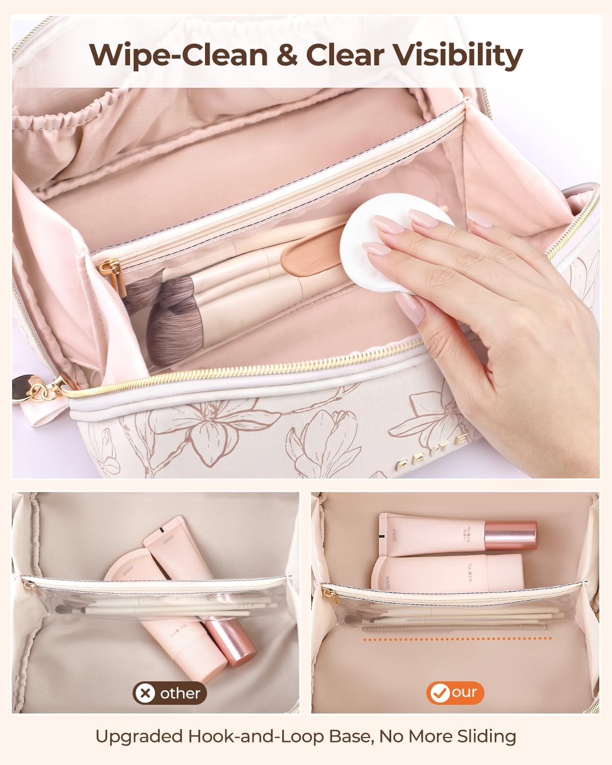 Prite Makeup Bag Travel Toiletry Bag Open Flat Cosmetic Organizer for Women image 4