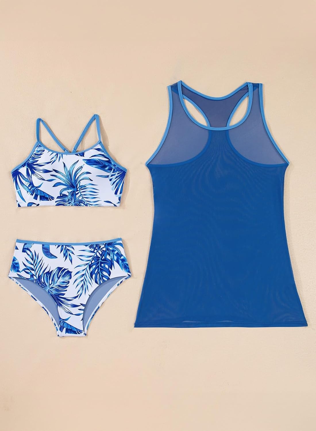 blibean Tween Girls Swimsuits 3 Piece Bikini Sets with Cover Up Bathing Suit Size 6-15 Years