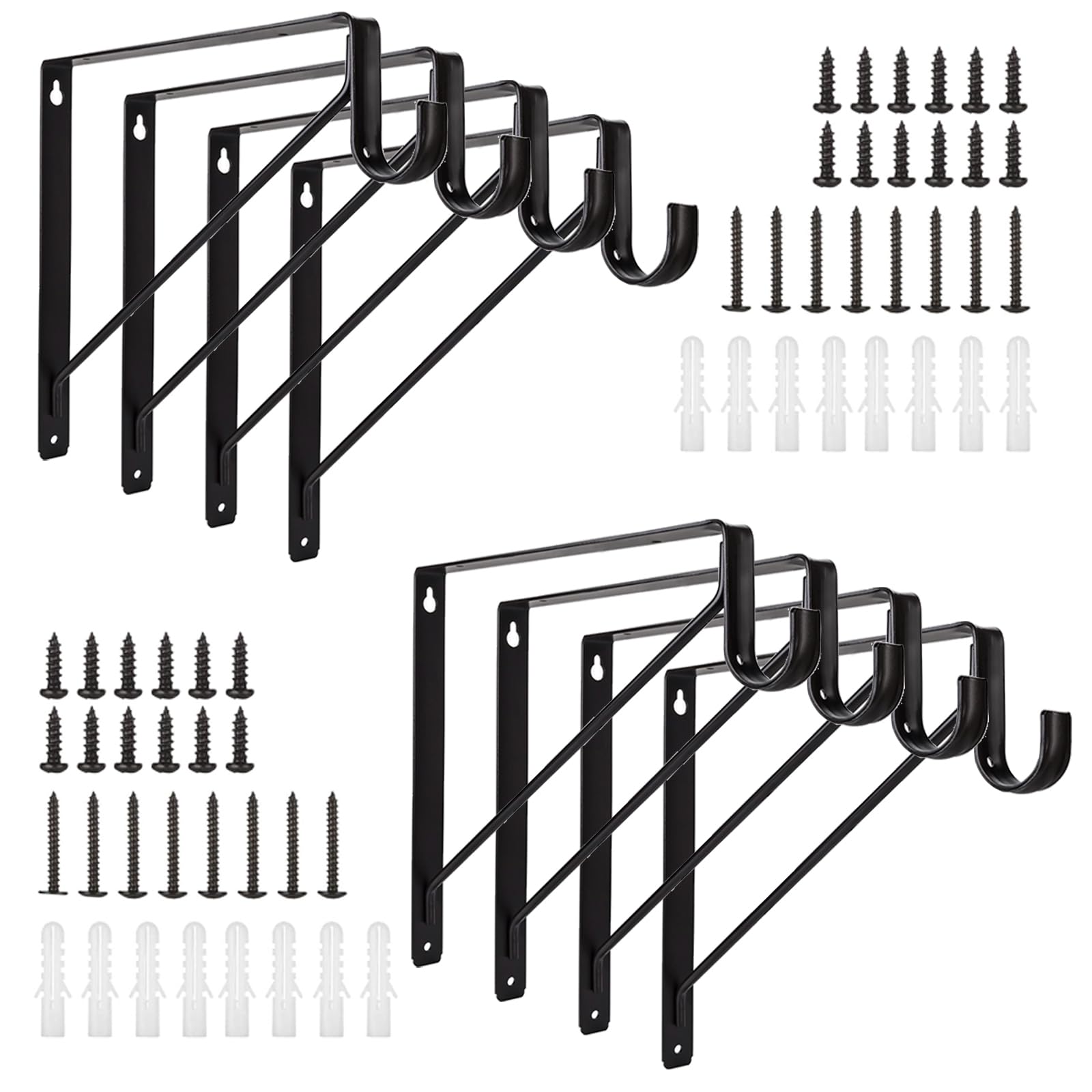 Paquete de 8 soportes de barra y estante de armario resistentes, soportes de estante de armario montados en la pared, soportes de estante de armario de 11 x 11 pulgadas con soporte de barra,