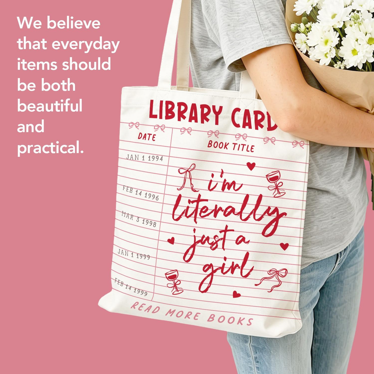 Bookish Gifts for Book Lovers, I'm Literally Just A Girl Canvas Tote Bag image 3
