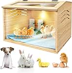 Chicken Brooder Box for Chicks & Quail with 3 Absorbent Pads, Feeder and Waterer - Adjustable Temperature Control Brooding Box for Small Chicken Coop & Quail Cage (15.7x12x12 Inches) 