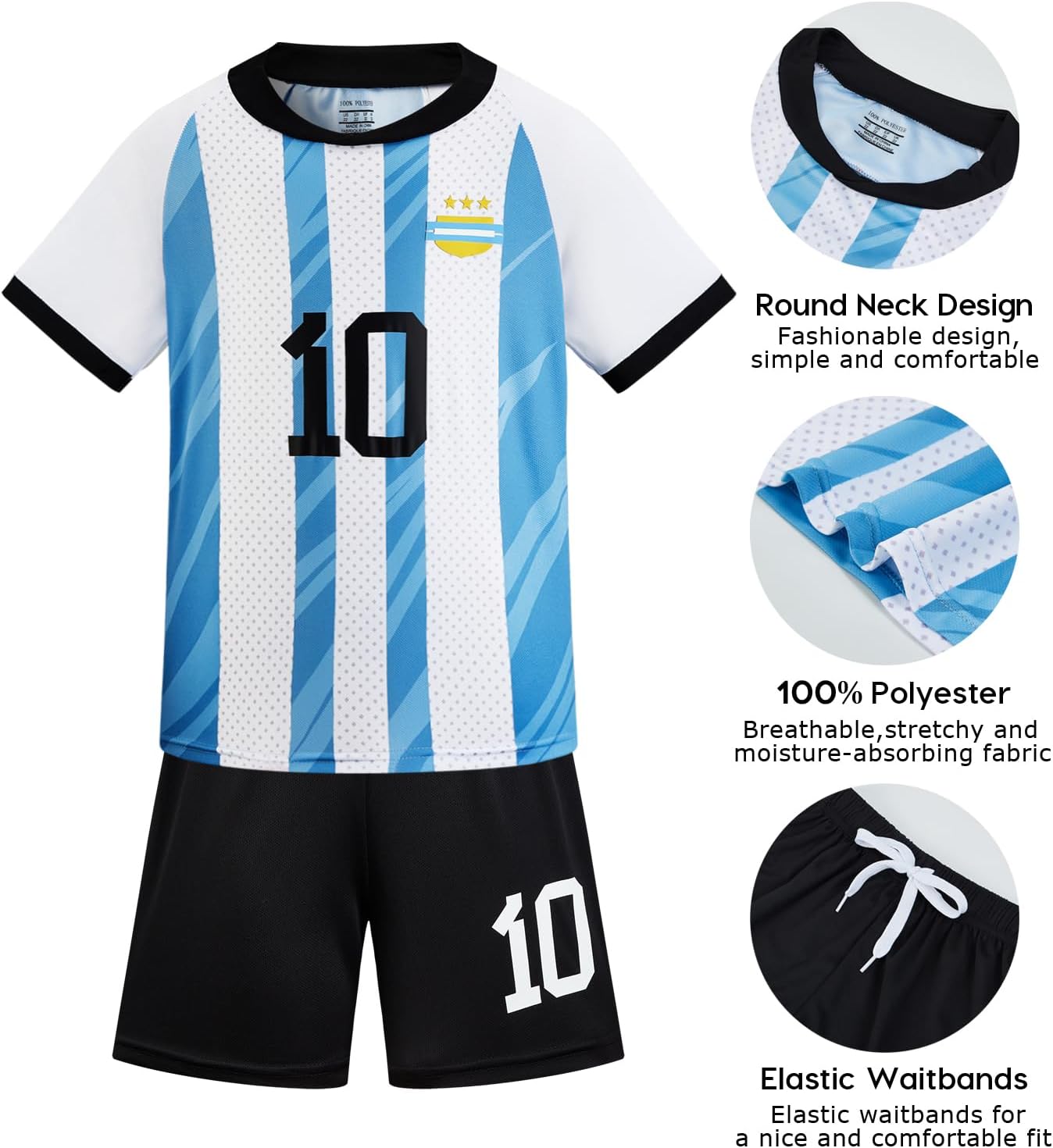 Boys Soccer Jersey Blue #10 Kids & Youth Sports Fan Jerseys Football Training Clothes for 4-14 Years - Image 5