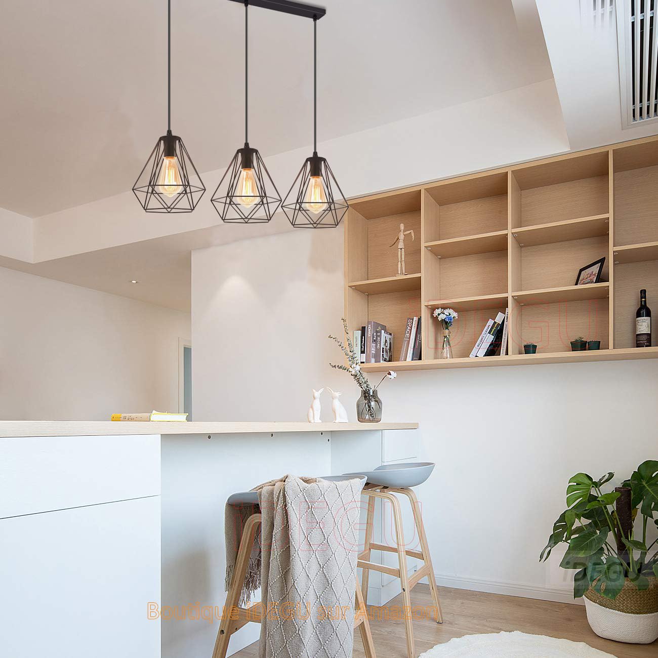 iDEGU 3 Luci Lampadario a Sospensione Vintage Industriale Lampada da Soffitto Paralume a Forma di Gabbia in Metallo E27 Lampada a Sospensione per Cucina Sala da Pranzo Soggiorno (Palo)