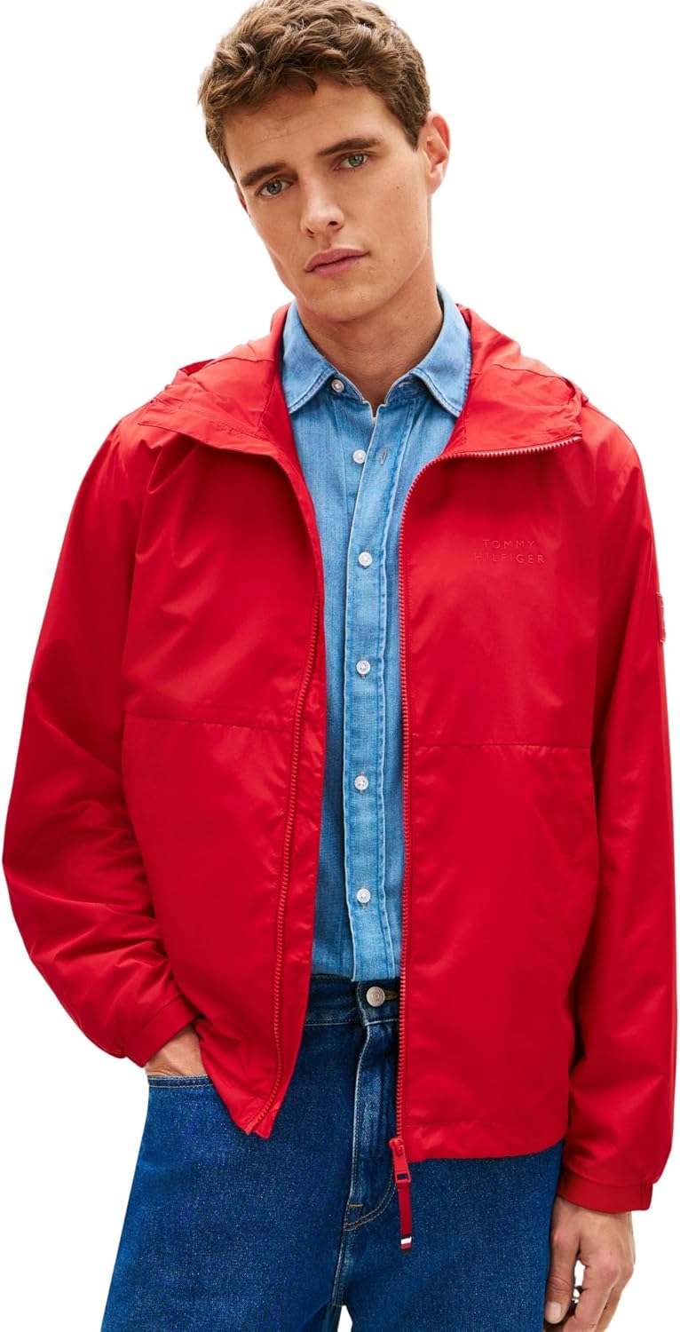 Tommy Hilfiger Men's Windbreaker Jacket Branded Hooded Sporty