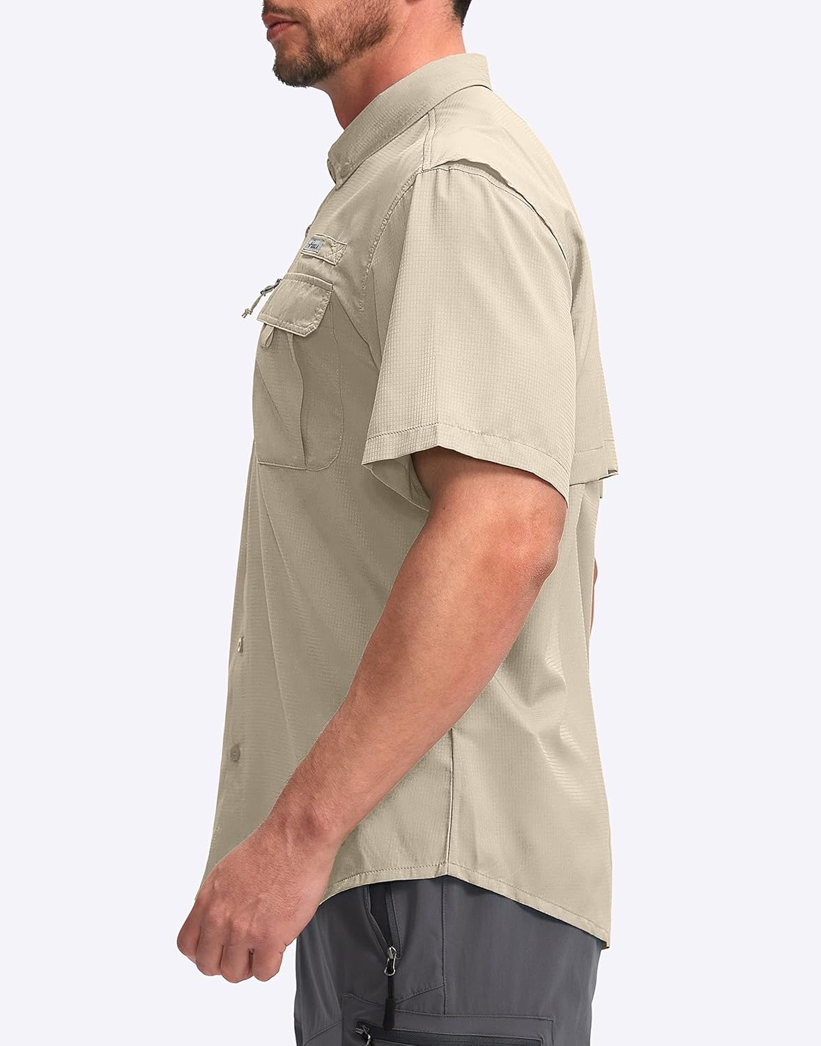 Pudolla Men's Fishing Shirts with Short Sleeves, Summer Travel Work Shirts, Button Down with UPF50+ and Zipper Pockets - Image 2