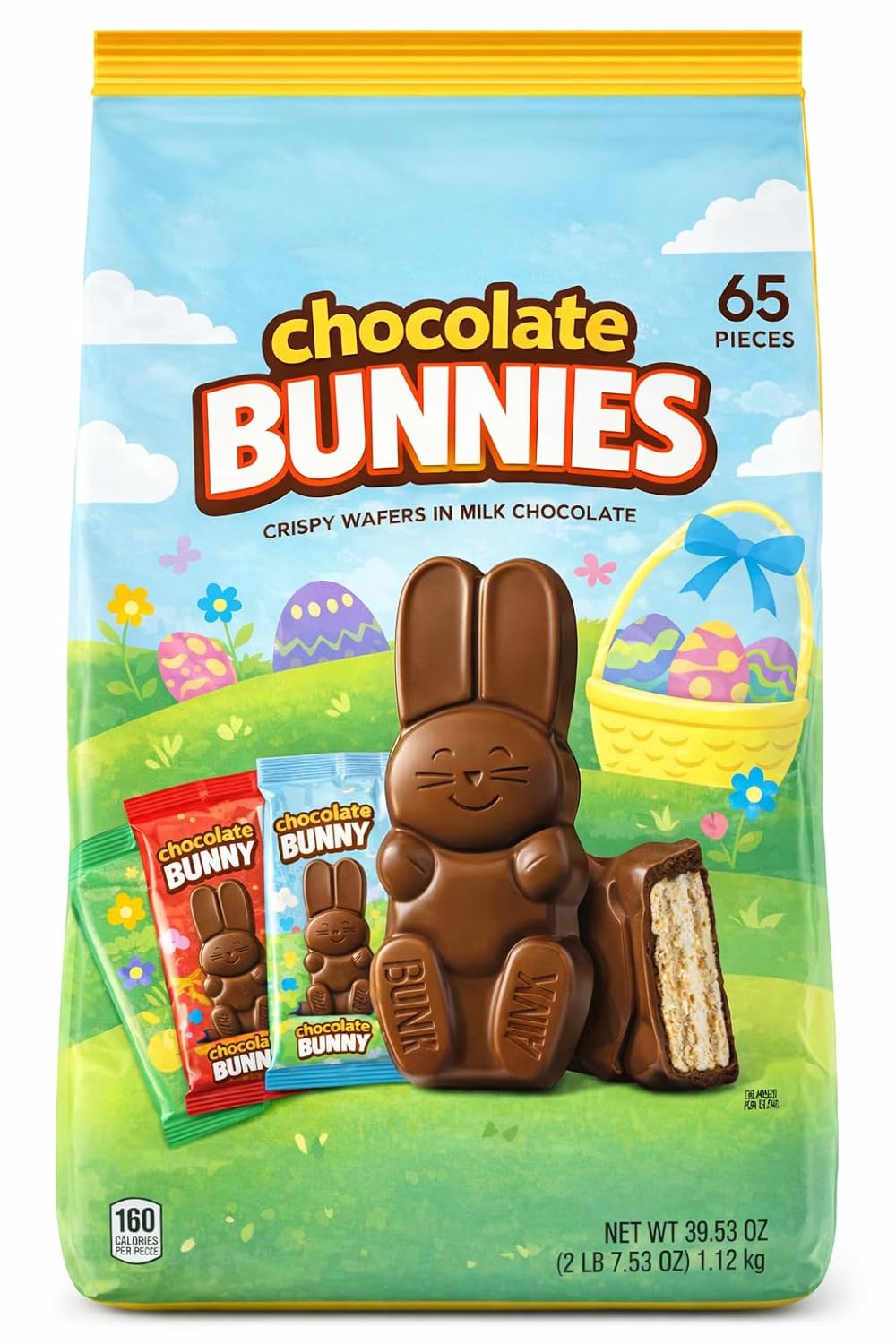 Bunnies Milk Chocolate Wafer Easter Candy 65 Individually Wrapped Bunny Snack Size Treat - Easter Egg Hunt Basket Filler Stuffer Party Favor