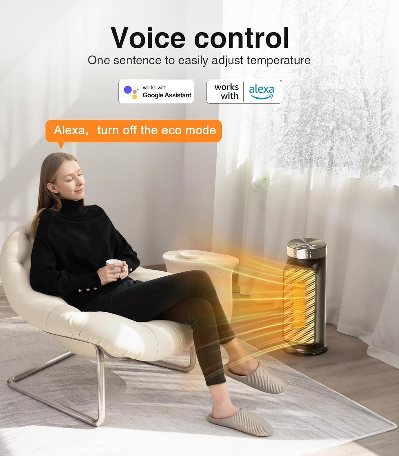 Riscaldatore di spazio elettrico intelligente da 1500 W per spazi interni, controllo WiFi/App, telecomando incluso, timer 24 ore, 5 modalità per casa, ufficio, camera da letto, bagno