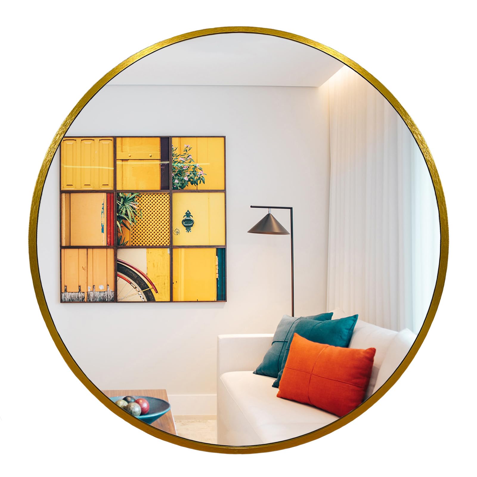 Gold Round Mirror 30 inch, Gold Round Mirror, Large Circle Mirror Gold Metal Frame, Gold Round Wall Mirrors for Bathroom, Living Room, Dining Room, Entryway.