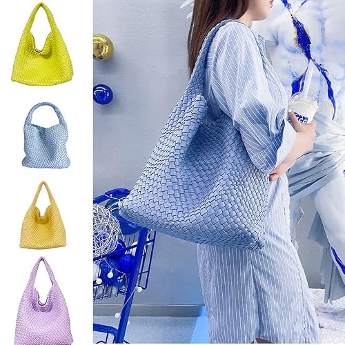 Lmkids Fashion Hand Woven Bag Shopper Bag Travel Handbags And Purses Women Tote Bag Large Capacity Shoulder Bags (Silver Gray) #TOP1