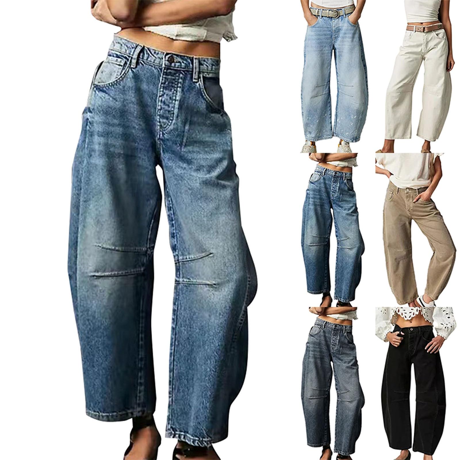 Generisch 2025 - Jeans Da Donna A Barilotto Medio, Gamba Larga, Vita Media, Jeans Accorciati - Foto 7