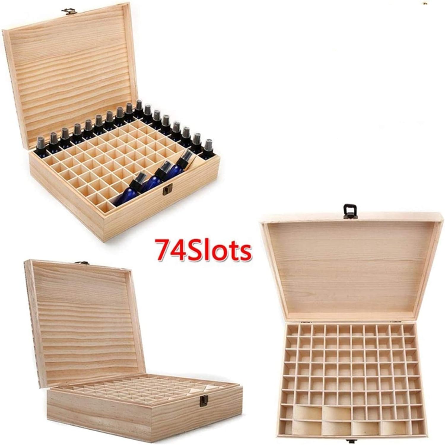Pure Vie Wooden Essential Oil Storage Box Home Fragrance Carrier Case, Holds 74 Bottle (Fits 5-20ml) - Aromatherapy Organizer Makeup Nail Polish Perfume Container - Keep Your Oil Safe & Space Saver