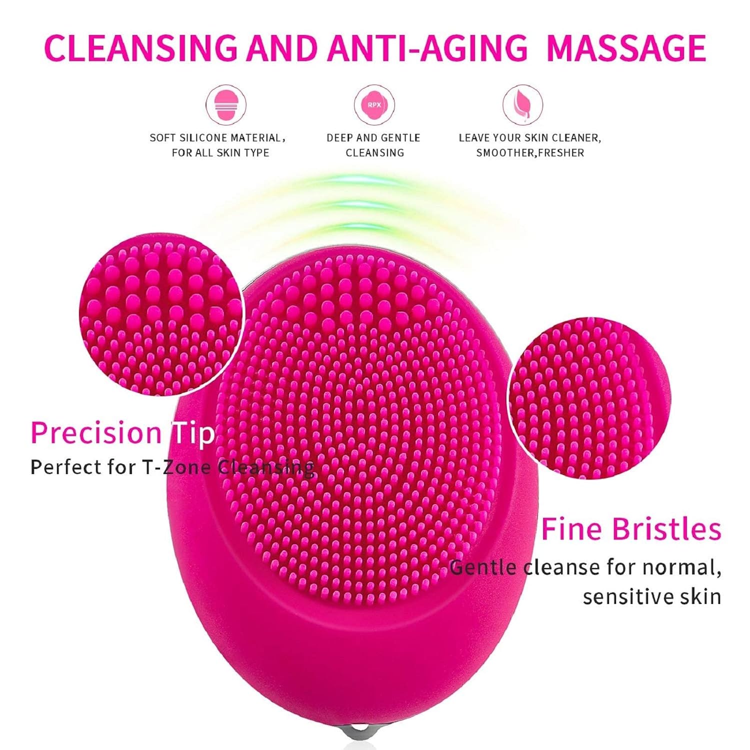 ZRO Sonic Facial Cleansing Brush Mini, Soft Silicone Egg-Sized Face Scrubber Brush Massager Waterproof Travel Size for Skin Gentle Exfoliation and Deep Cleansing, Not Rechargeable (Hot Pink)