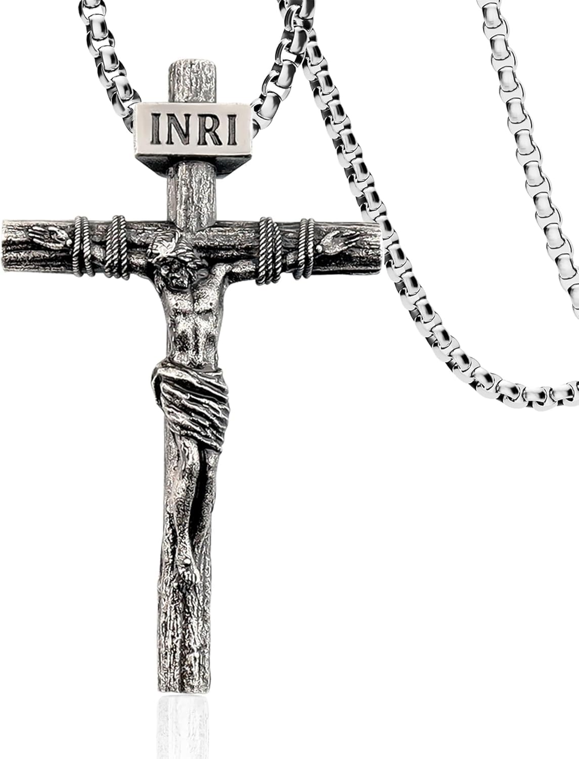Crucifix Cross Necklace for Men and Women with Exquisite Jesus Pendant and Stainless Steel Chain 16-30 Inch