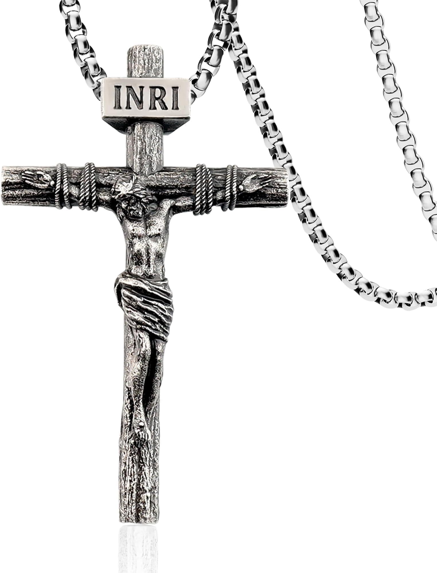 Crucifix Cross Necklace for Men and Women with Exquisite Jesus Pendant and Stainless Steel Chain 16-30 Inch