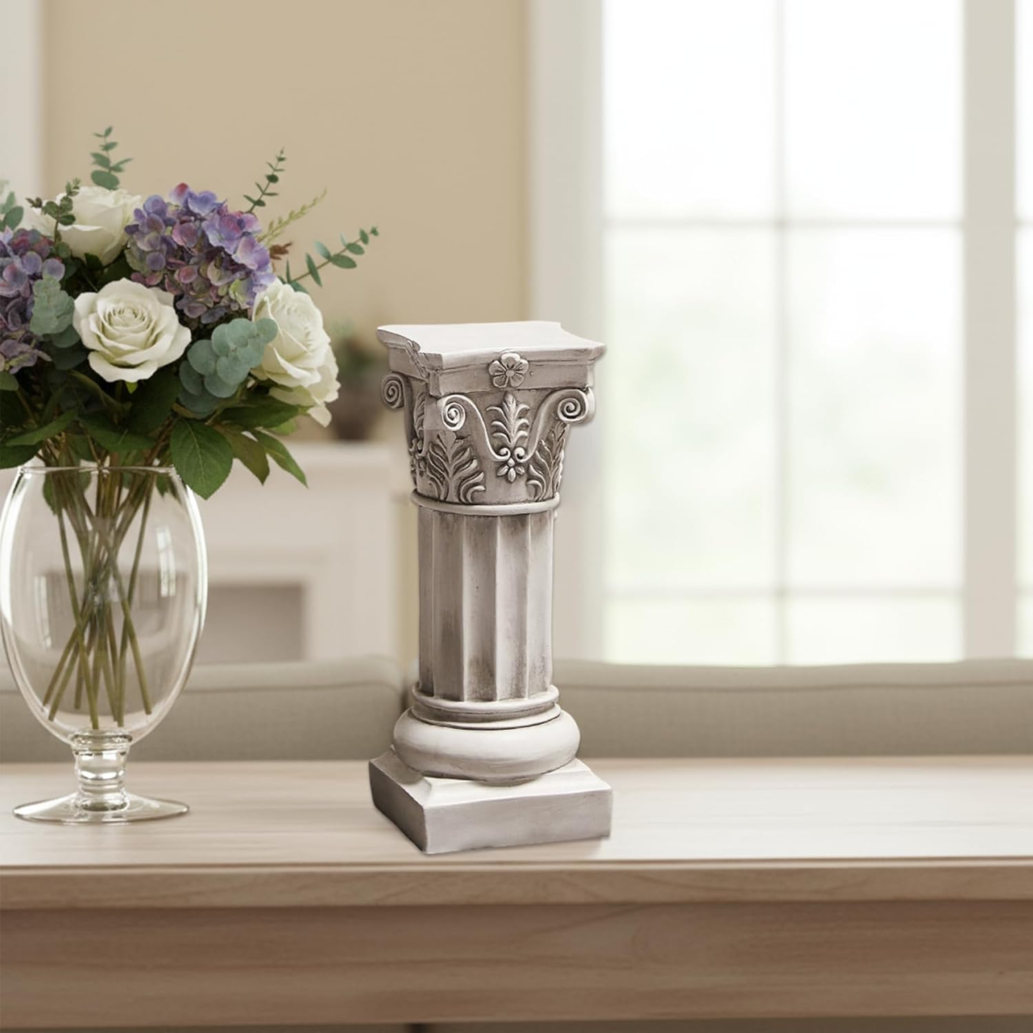 Roman Column Resin Decor 13.6 Inch, Classic White Pedestal for Home Display, Roman Style Pillar Sculpture Large, Decoraciones interiores
