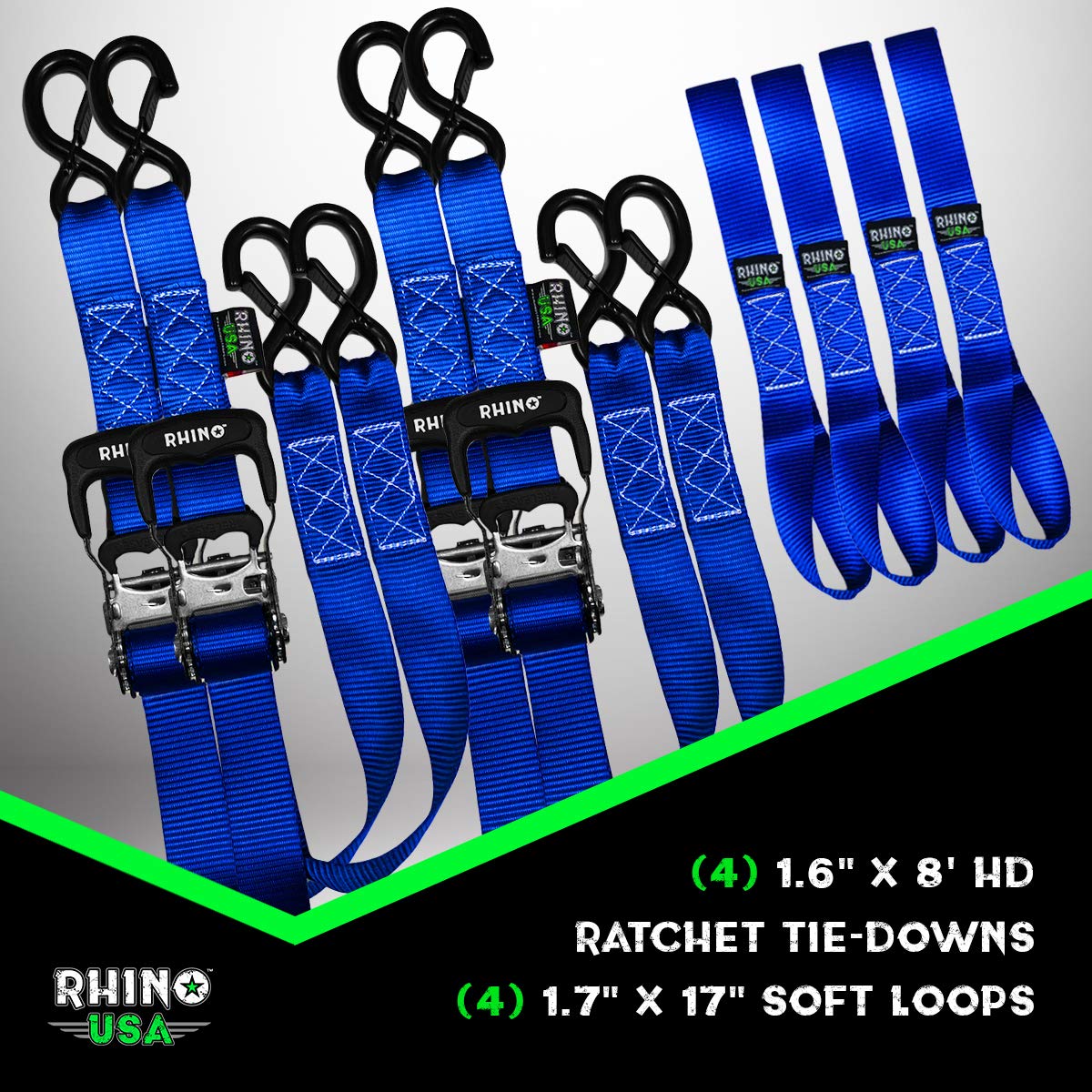 RHINO USA Ratchet Straps Tie Down Kit, 5,208 Break Strength Includes