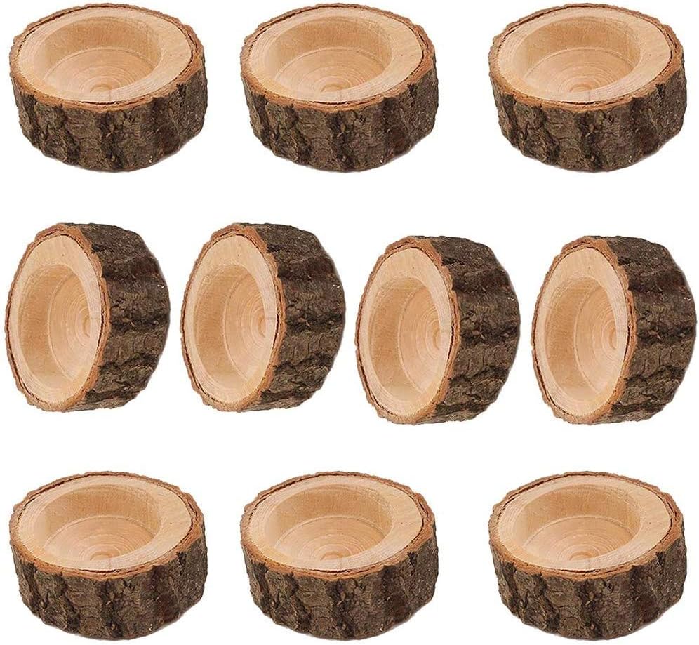 Yikko Tea Light Candle Holders, Wooden Candleholder Set for Wedding Centerpieces for Table, Halloween |Christmas Party |Valentine's Day |Home Decoration - 10pcs (2.16Wx0.98H): Kitchen & Dining
