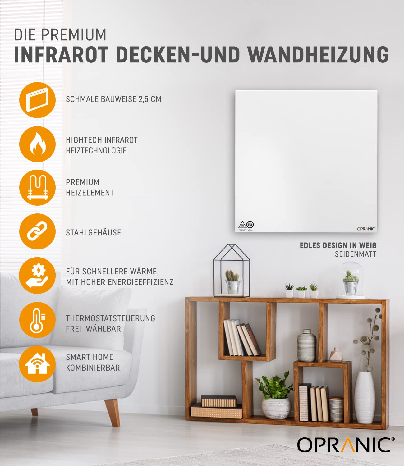 P5 Premium Infrarotheizung | 5 Jahre Garantie | Infrarot Wandheizung, Infrarotheizung Deckenmontage, Standgerät, Mobile Heizung (Weiß 450 Watt)
