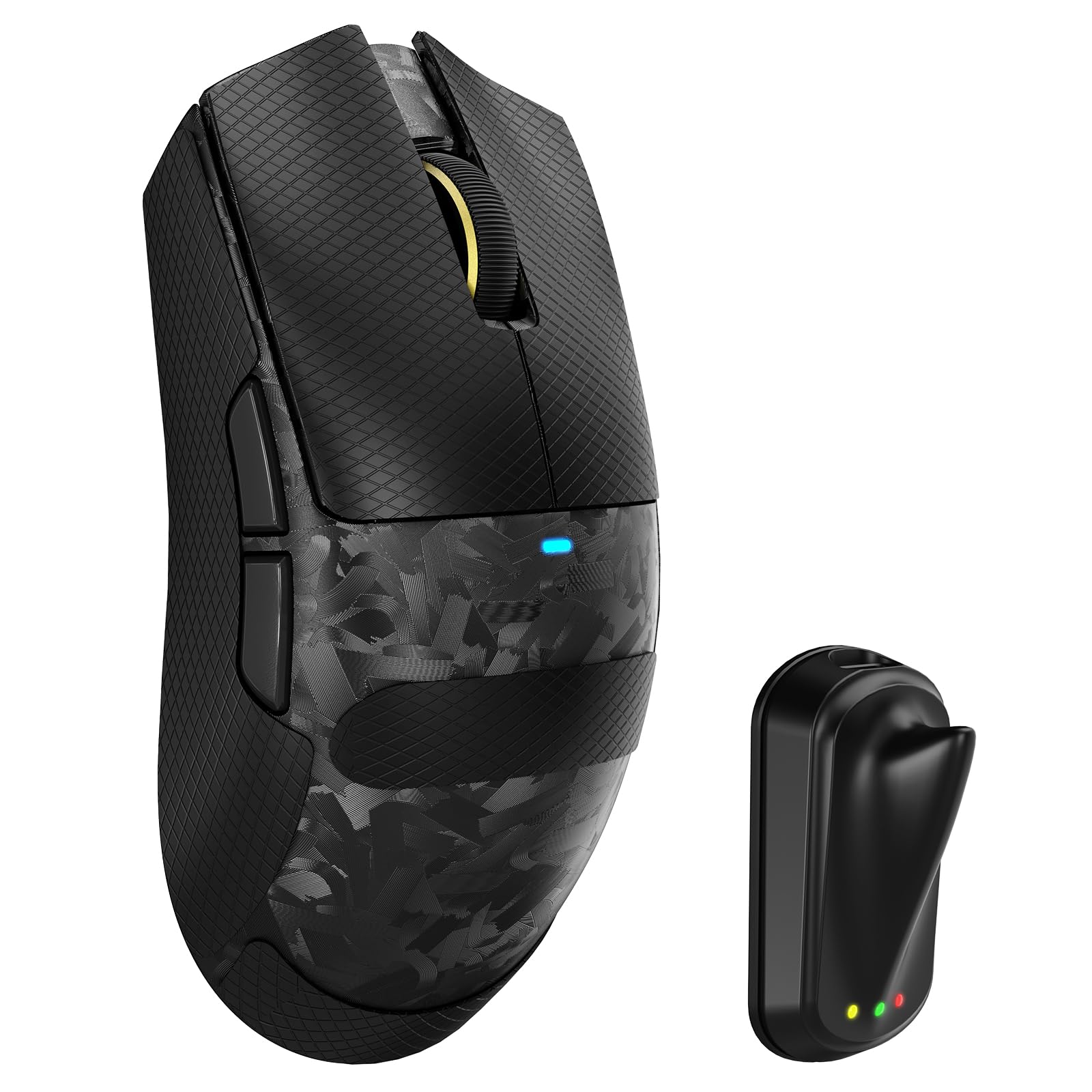 MAMBASNAKE Attack Shark X11 Ultra Ratón Gaming Inalámbrico Fibra de Carbono con Grip Tape, Nordic 54L15, PAW3950MAX, 42000 dpi, 8000Hz, 63g, Dongle Aleta Tiburón, Patas Doble Capa, Negro Forjado