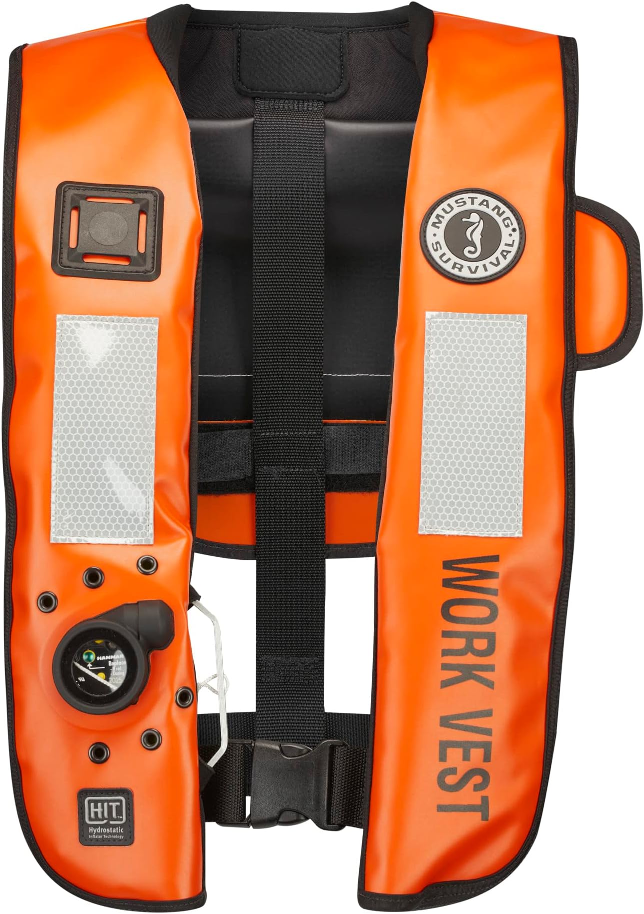HIT Inflatable Work Vest for Adults (Orange & Black - One Size Fits All), Auto Hydrostatic, Enhanced Mobility and Reduced Heat Stress, 35 lb. of Buoyancy