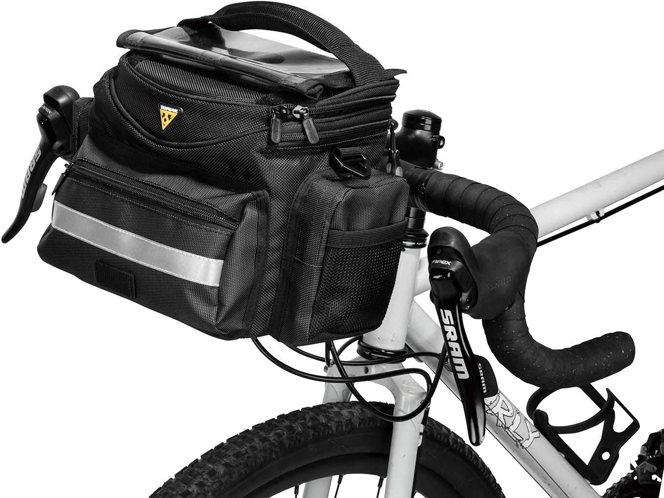 TOPEAK TourGuide Handlebar Bag with Rain Cover – 5L Medium-Capacity Front Bike Bag with QuickClick Mount, Shoulder Strap, Reflective Strip & Pockets for Touring and Commuting