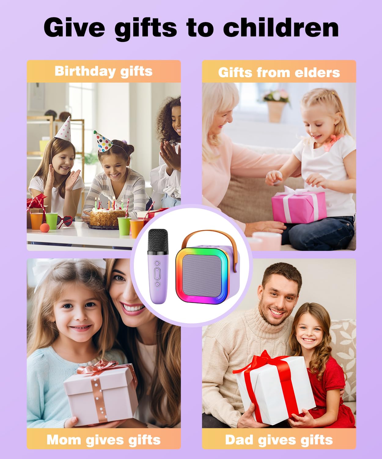 Mini Karaoke Machine Speaker for Kids Adults,Portable Bluetooth with 1-2 Wireless Microphones,Christmas Birthday Gifts Toys Girls Boys Ages 4, 5, 6,7, 8,9,10,11,12+ Years Old Toddler (Purple - 1 Mic)