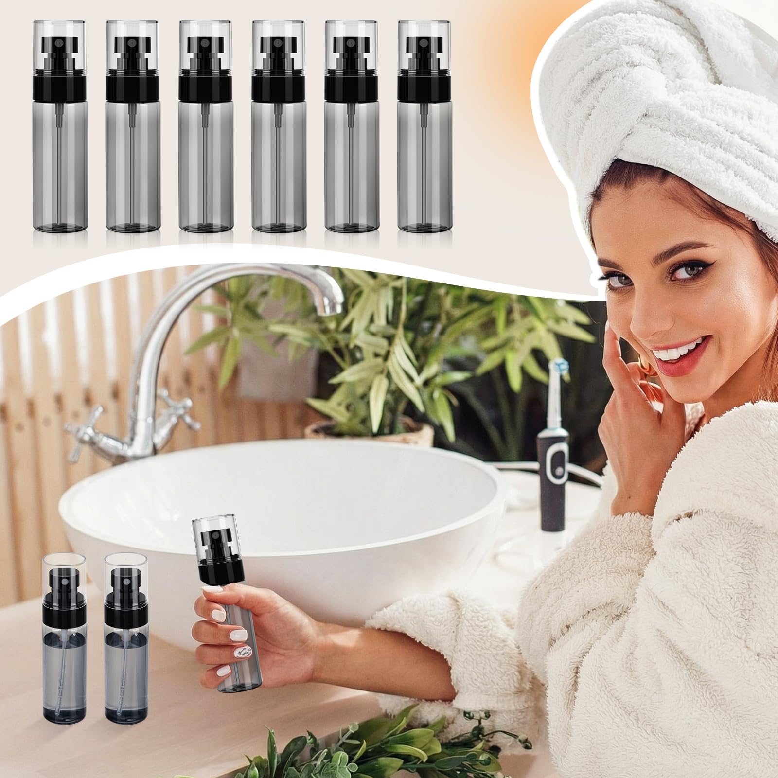Confezione da 80 flaconi spray vuoti da 56,7 g, a prova di perdite, ricaricabili, in plastica, con tappo a pompa, per viso, capelli, profumi, prodotti per la cura della pelle, toner, oli