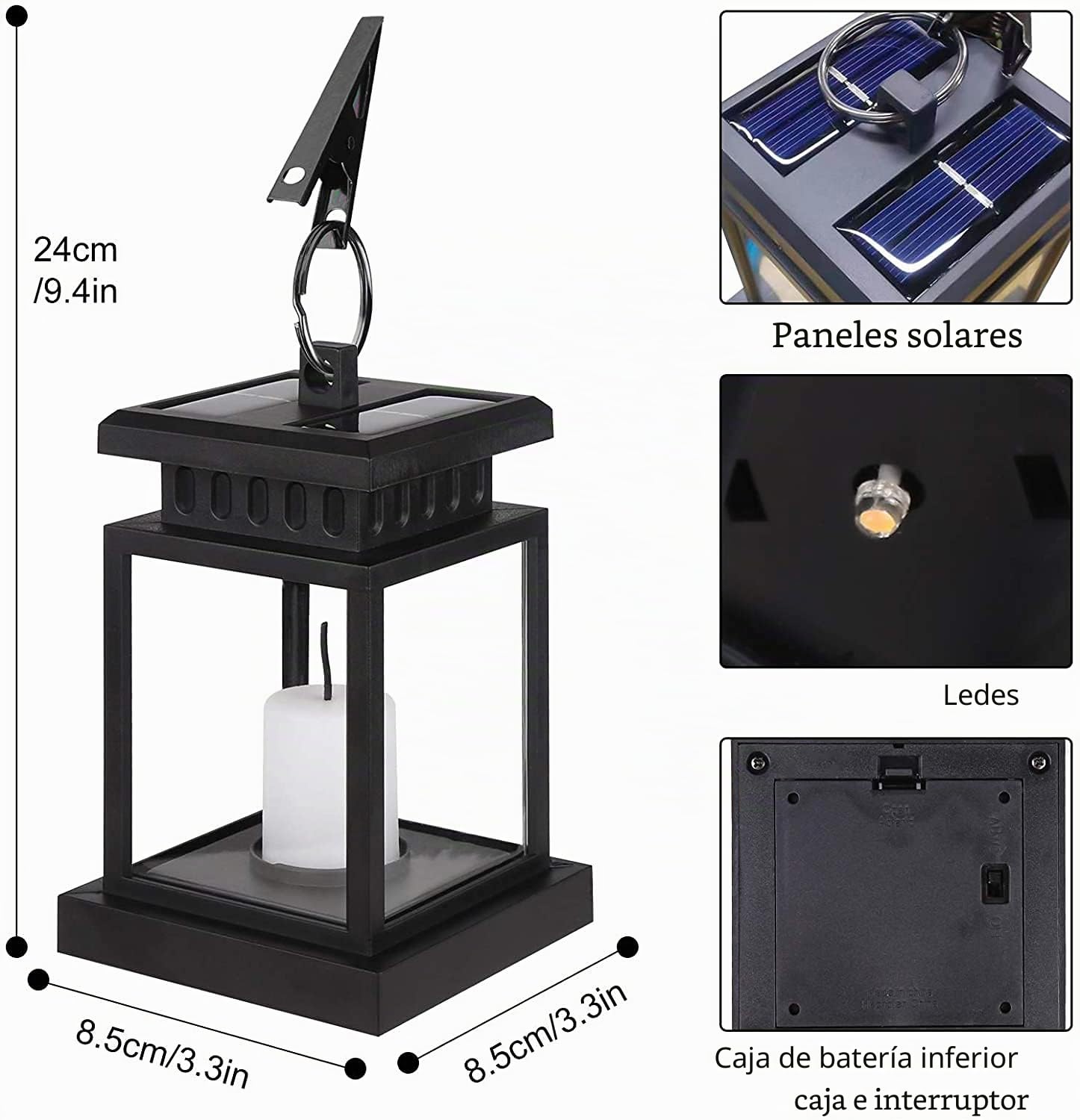 4 piezas de farol solar para exterior con vela LED, farol solar LED, lámparas solares para exterior colgantes con efecto parpadeo, farol LED solar con decoración de velas, lámparas para jardín