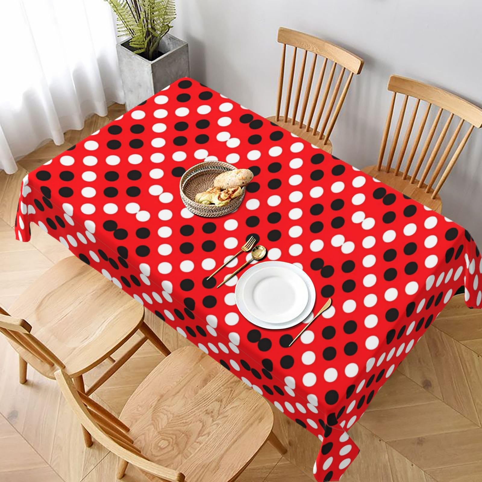 Nappe lavable antitache à pois rouges 152x228 pour une protection durable de votre cuisine