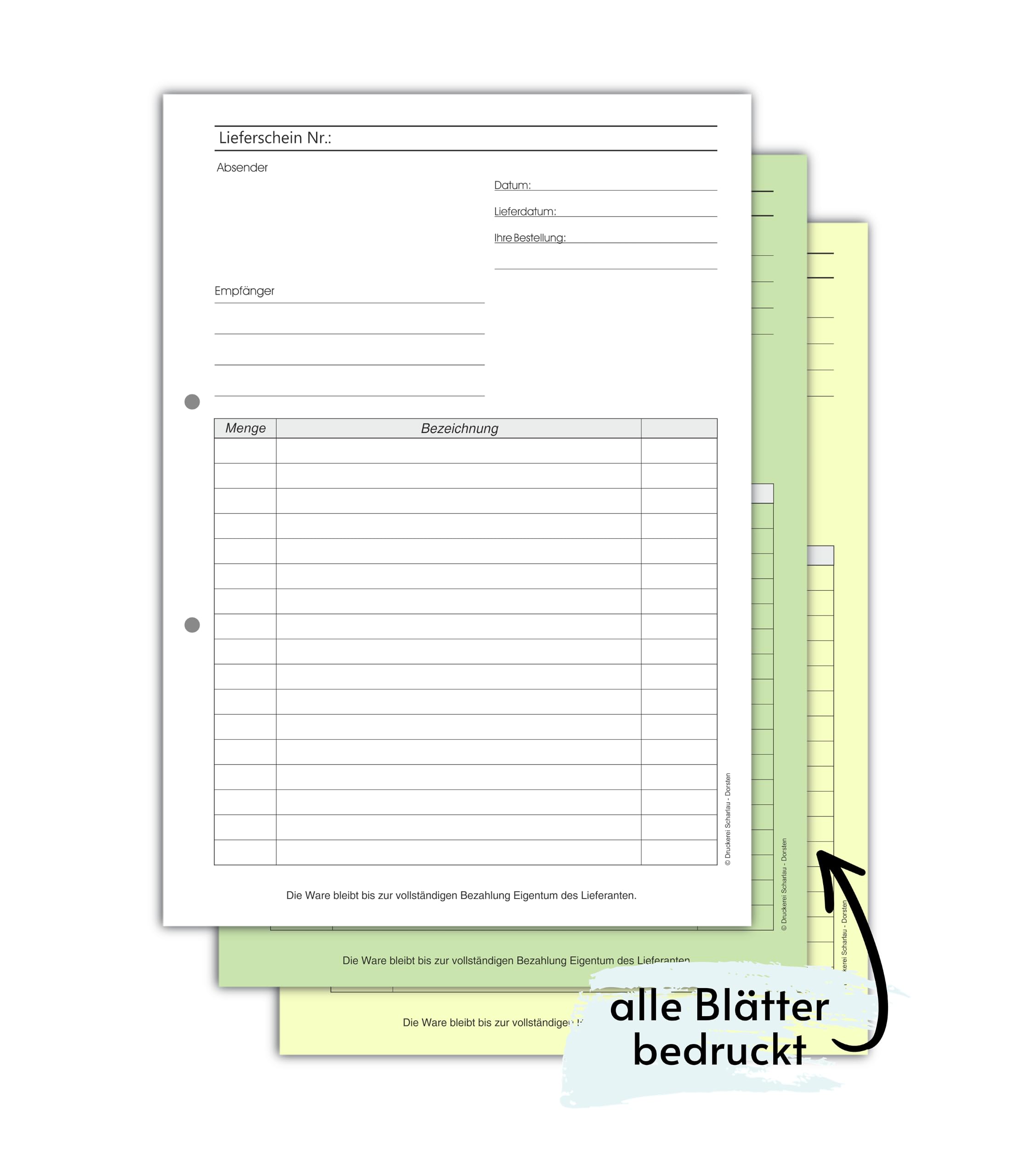 5x Lieferscheinblock DIN A4 3-fach SD 3x30 Blatt gelocht