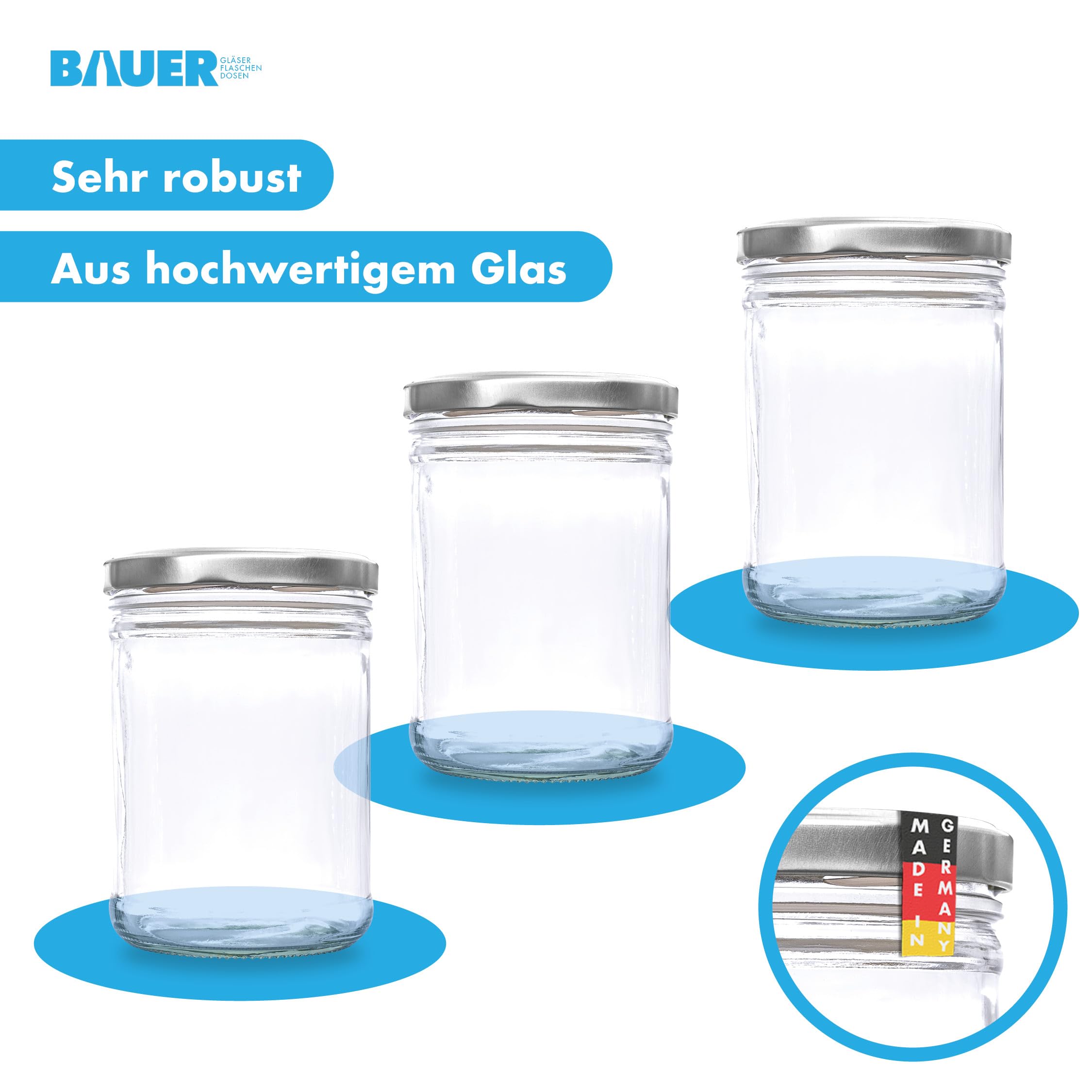 flaschenbauer.de - Tarros rectos (870 ml, con tapas Twist-Off TO100 plateados, 96 unidades, ideal para conservas, sopas y alimentos para bebés