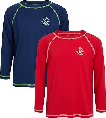 Quad Seven Camiseta de protección para niños - Paquete de 2 camisetas de natación de manga larga (tamaño 2T-18)