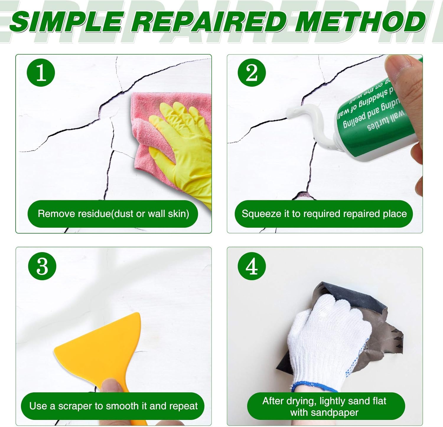 Chanarily Wall Mending Agent(2 PCS), Wall Spackle Repair Paste Kit, Dry Wall Repair Cream with 1 Pcs Scraper, Quick Solution to Fix The Holes and Crack, Patch Wall Repair Putty(2 x 100g) - - 