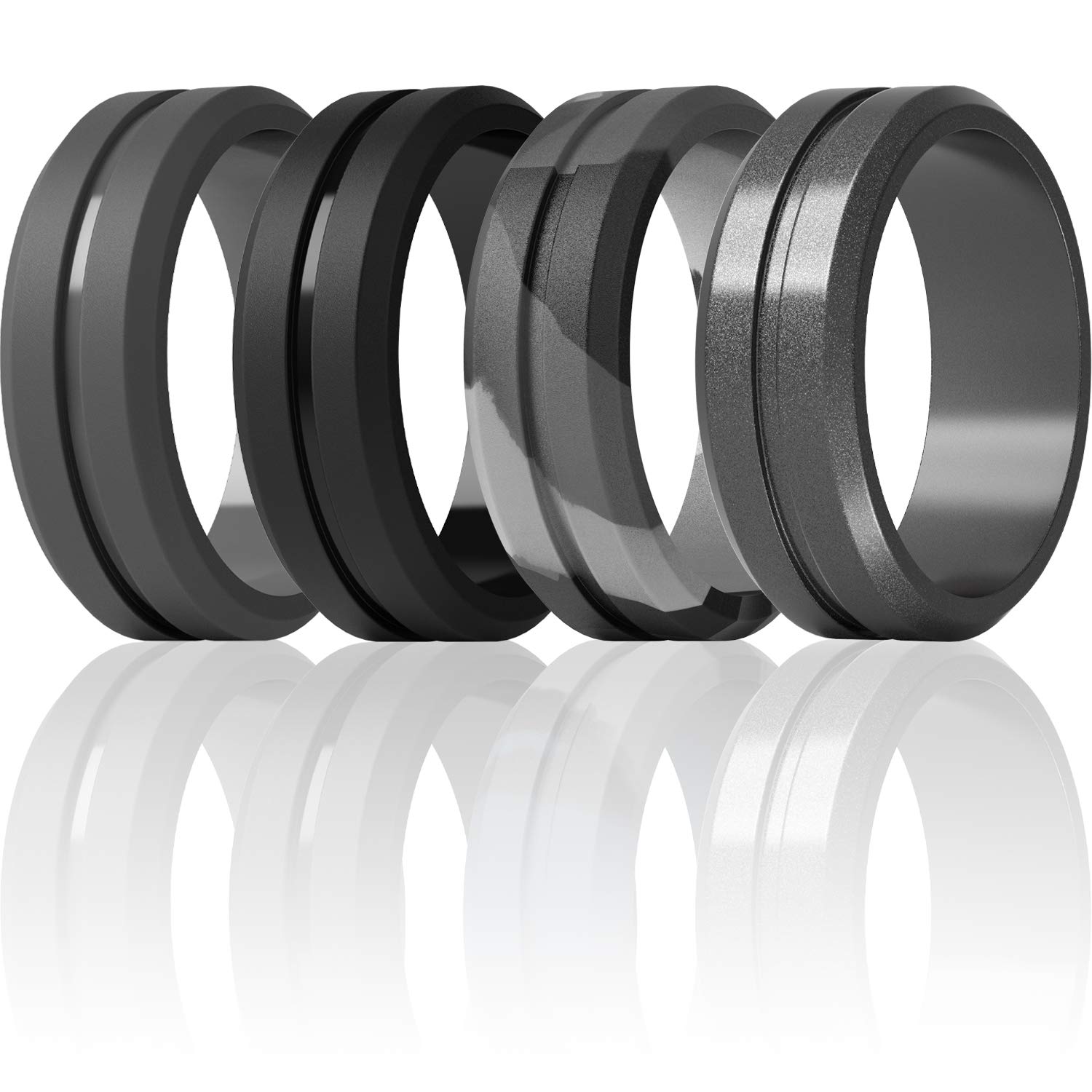 ThunderFit Silicone Wedding Rings for Men, Brushed Top Middle Engraved Line Rubber Engagement Bands 8.2mm Wide 2.5mm Thick - 1/4/6/7 Variety Multipack