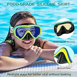 Seago Swim Goggles Snorkel Mask Diving Scuba Mask Snorkeling Goggles for Kids Boys Girls Youth, Anti-Fog 180 Clear View Kids Pool Underwater Swimming Goggles with Nose Cover, Snorkel Swim Equipment