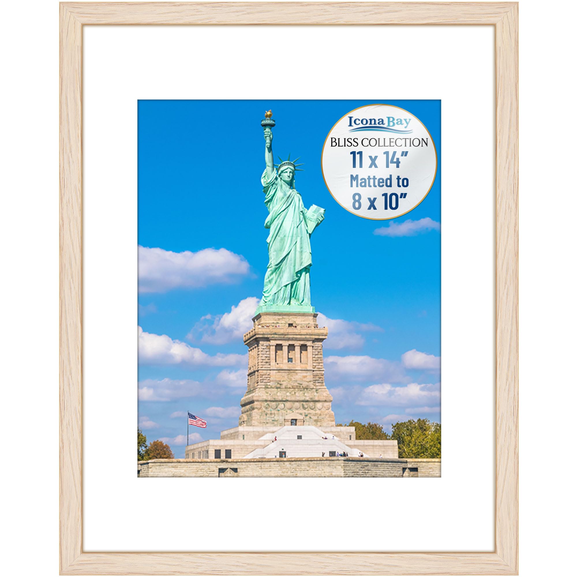 Icona Bay - 14x11 Light Oak Picture Frame with Removable Mat for 10x8 Photo - Modern Style Engineered Wood Frame - Wall Mount Only - Bliss Collection — image 1