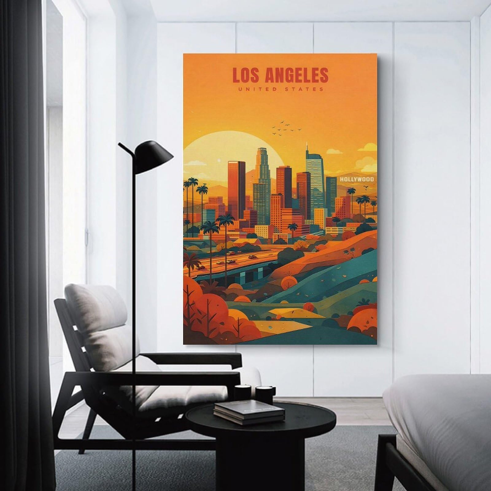 Junmoney Unframe-Style-7 Los Angeles Skyline At Sunset Room Decor Wall Art, 16X24inch(40X60cm), For Entrance Walls, Hall Decor Or Foyers, A Neat Decor Update For Hallways