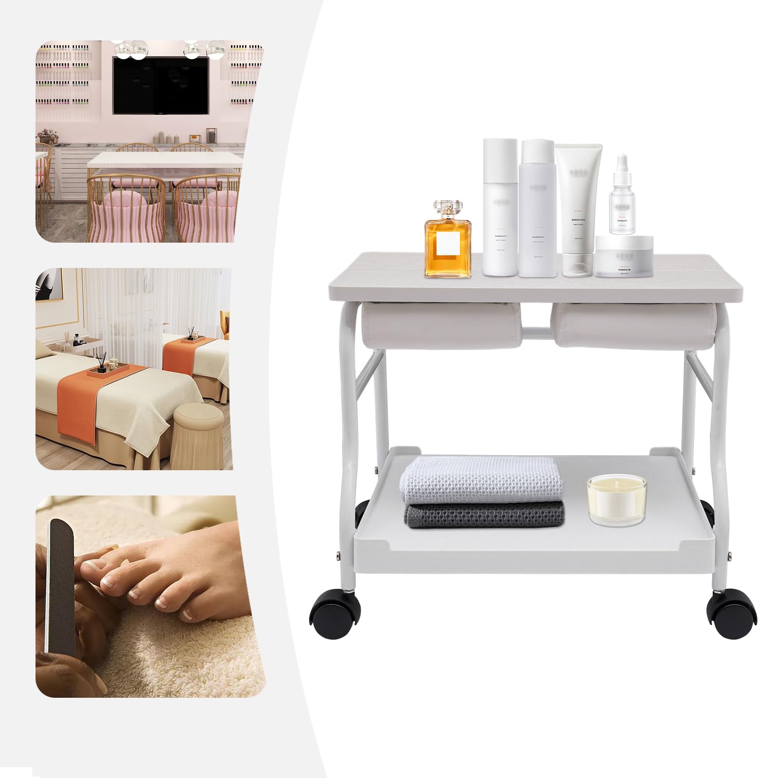 Portable Foot Trolley, Beauty Salon Foot Bath Portable Trolley with Four Wheels, Cart for Beauty Parlors, Hair Salons, Home Bathrooms(White)