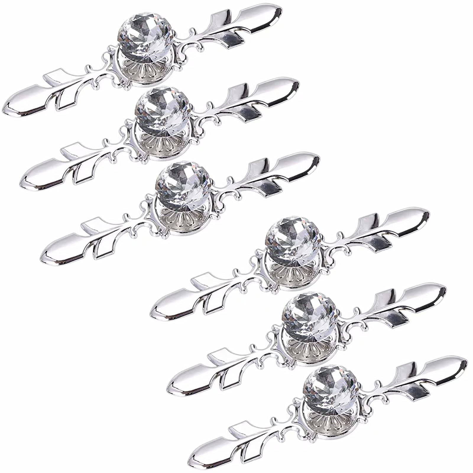 Frolahouse 6 Pcs Drawer Dresser Knobs Pull Handles - Crystal Glass Diamond Decorative Knobs with Silver Plate(Length: 170mm), Cabinet Cupboard Door Knobs with Screws