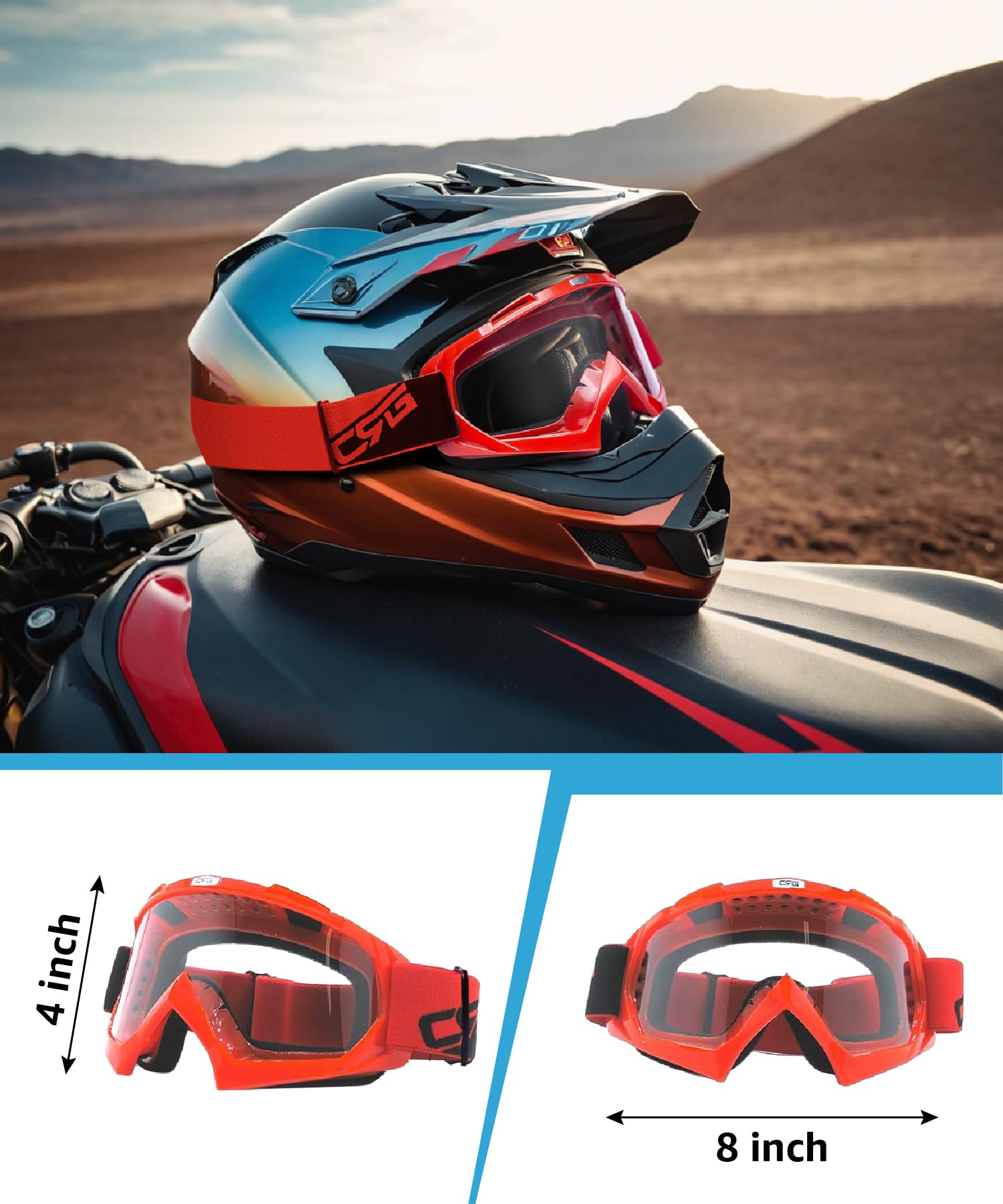 CRG Sports Gafas de motocicleta ATV Dirt Bike Off Road Racing Motocross Gafas para hombres, mujeres y adultos