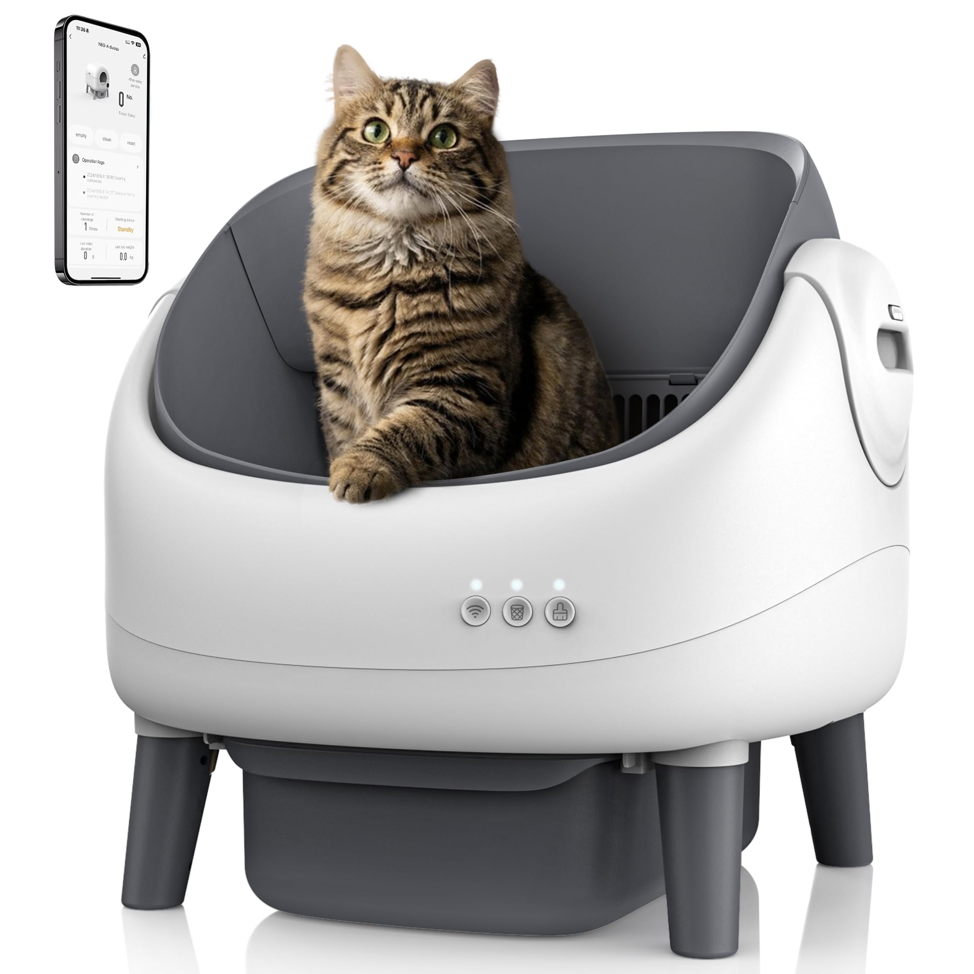 Open-Top Automatic Cat Litter Box, Self Cleaning Litter Box with APP Control，Safety Sensors，for Multiple Cats