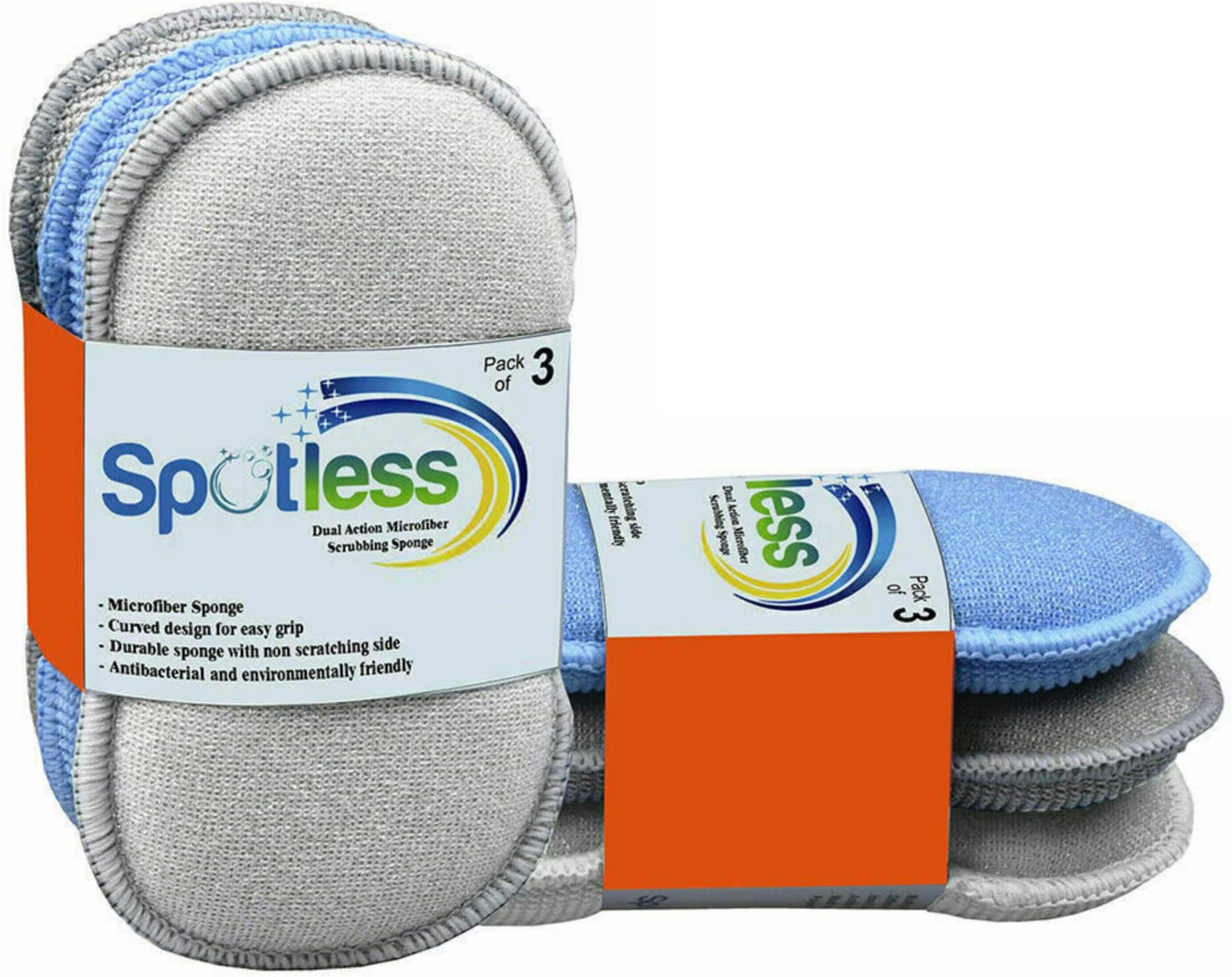 Antibacterial Microfiber Dual Action Scrubbing Sponge,Bath and Kitchen,Multipurpose Cleaning Pads with Non Scratch and Odour Free Technology,Pack of 6