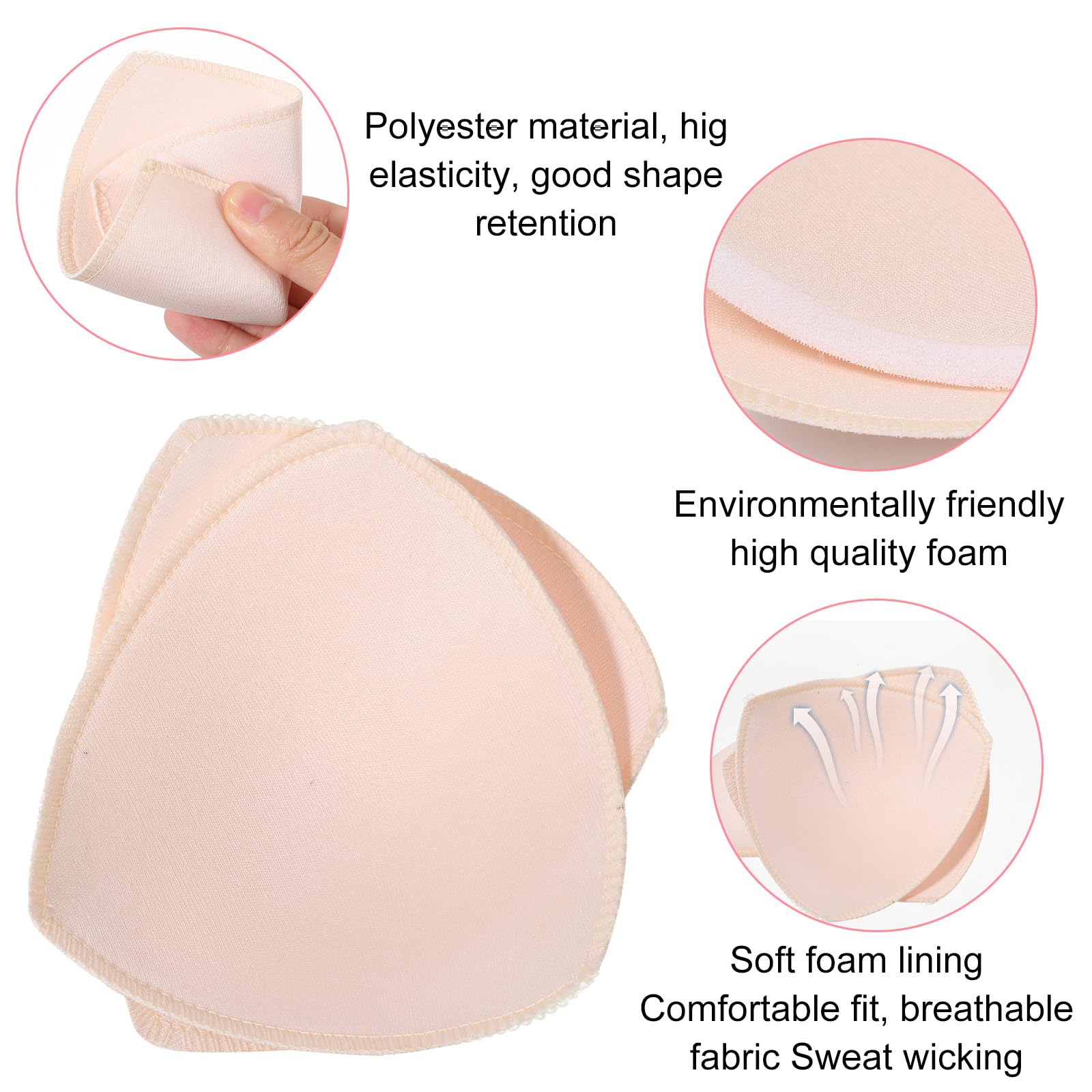 4 Paar Dreieck BH-Einlagen, Atmungsaktive BH Polster Einlagen, Abnehmbare BH Pads Push Up, Kantenvernähte BH Cups zum Einnähen, Silhouette-Verstärker, für Damen Bikini Sport-Bhs Bademode (13*12.5cm)