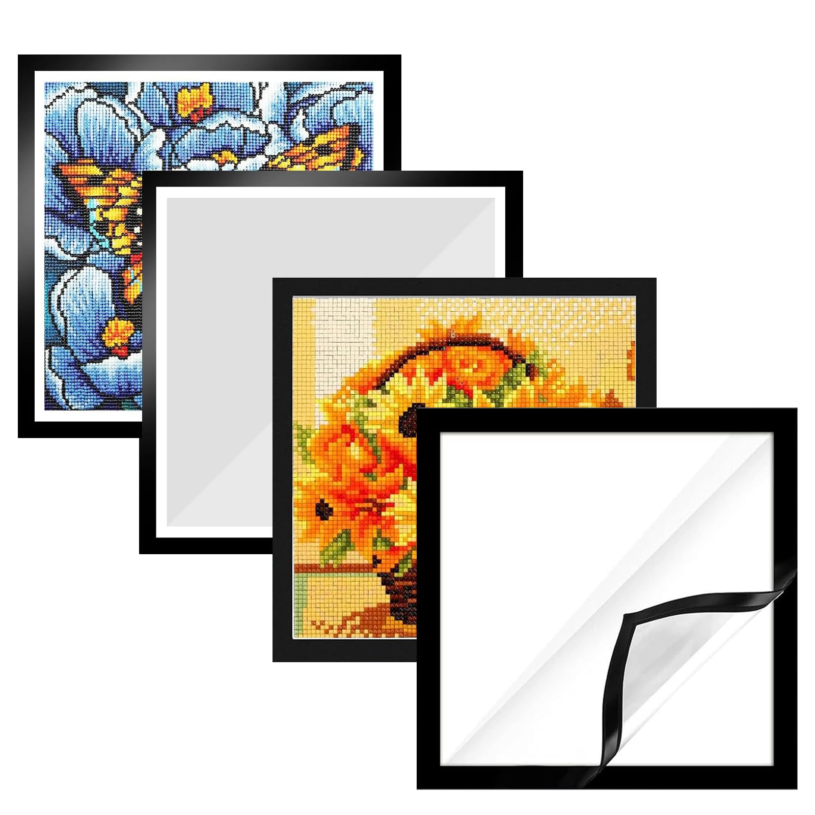 Lot De 4 Cadres Magnétiques Peinture Diamant 30x30cm Noir - Cadres Autocollants Décoratifs