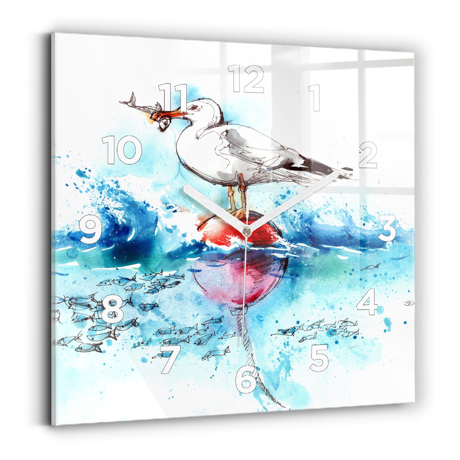 Horloge numérique analogique Wallfluent avec mouette peinte pour salon apaisant