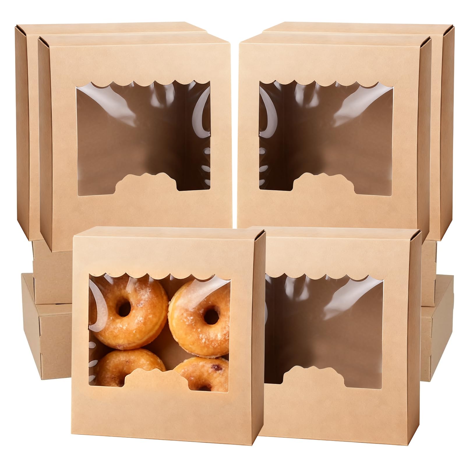 Wrbugukeji Brown 30 Pcs Kraft Cake Boxes, Cookie Boxes With 4 Hole, Small Cupcake Box For Cupcakes Desserts Pastries Cookies Small Cakes Candy