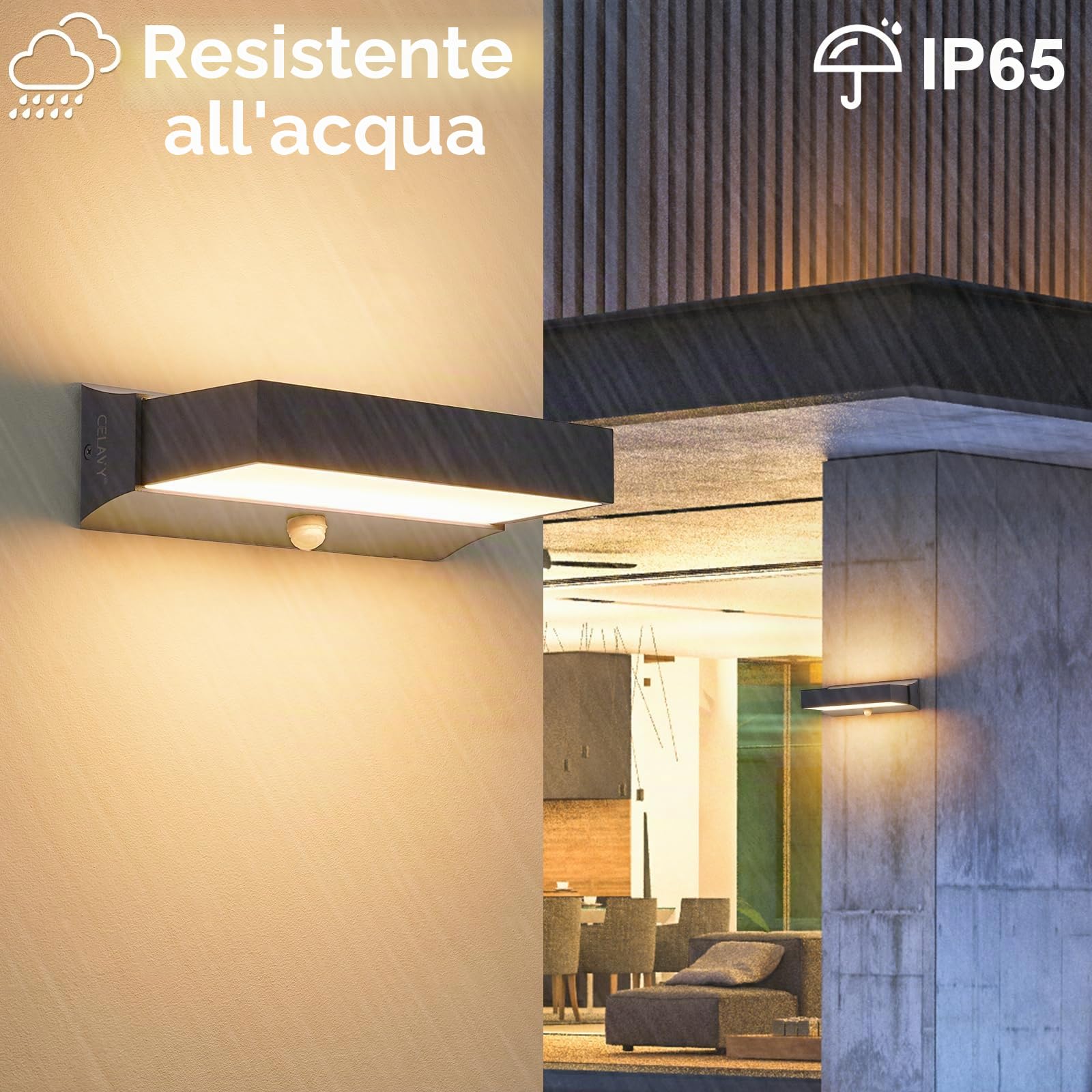 Applique da parete da esterno con sensore di movimento, moderna 11 W lampada da esterno a LED, IP65 lampada da esterno 3000 K Up Down illuminazione da parete esterna in alluminio, antracite