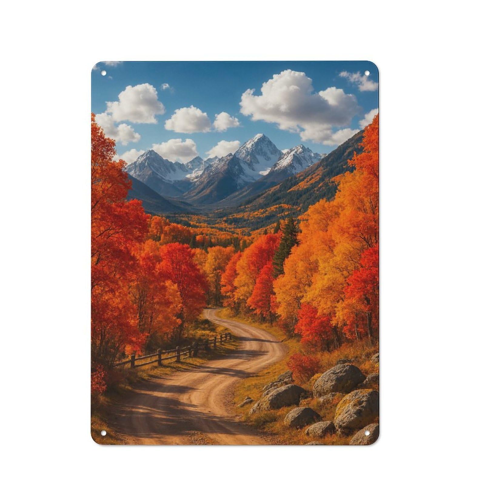 Junmoney Style-13 Autumn Road To Snowy Mountains Rustic Metal Plaque 40X30cm For Hobby Room Or Studio, For Creative Interior Collectors